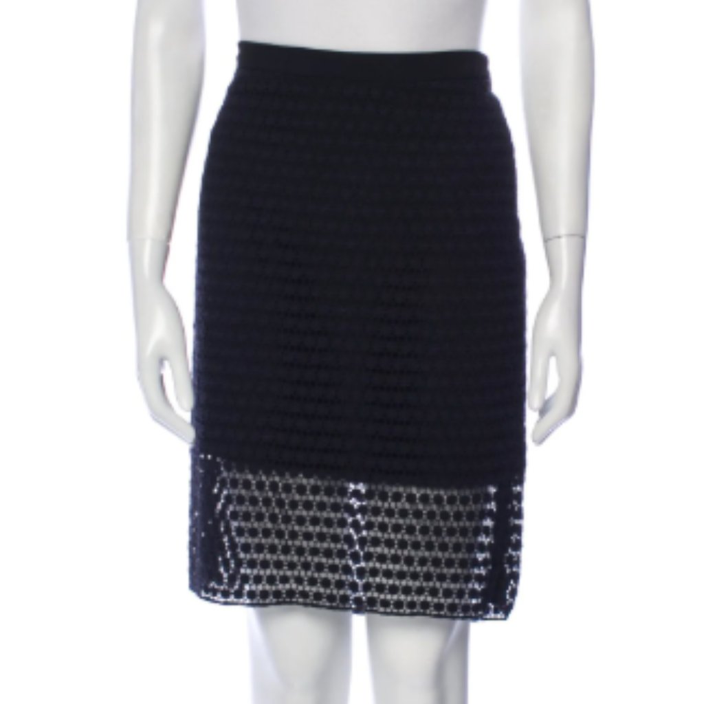 Tibi Knee-Length Skirt With Lace/Keyhole Texture In Black | Size Us 2 (Xs)